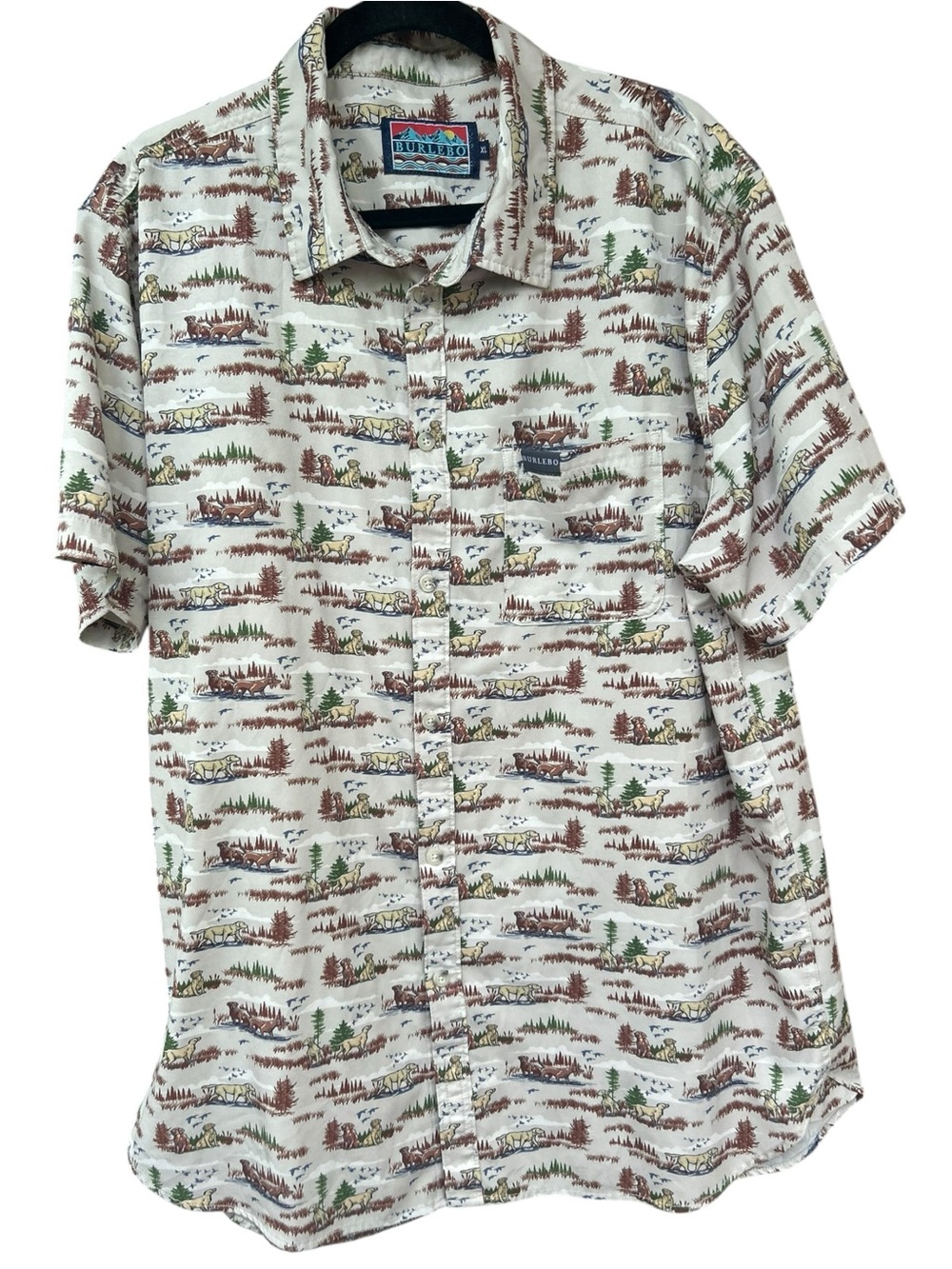 Burlebo‎ Shirt Button Up Performance S Dogs Ducks Hunting AOP Outdoor Stretch XL